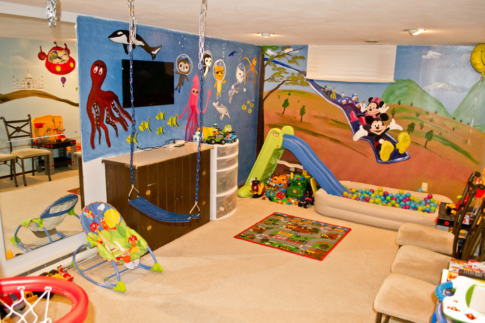 Inspiration for a mid-sized traditional gender-neutral kids' playroom in New York with carpet.