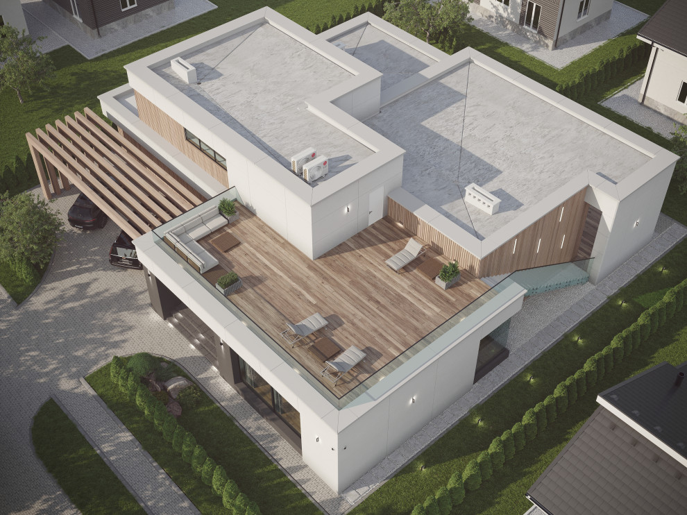 Двухэтажный дом с плоской кровлей