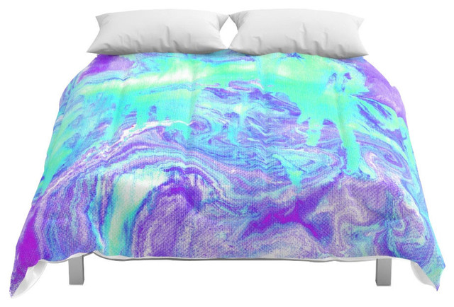 Society6 Melting Marble In Mint Purple Comforter Contemporary