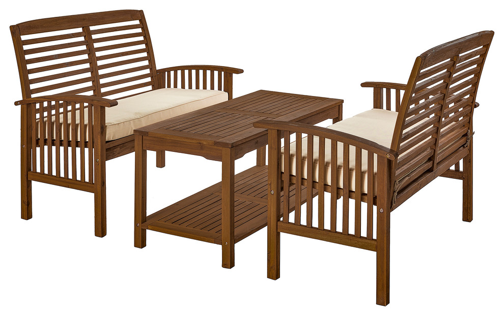 3-Piece Acacia Wood Patio Conversation Set, Dark Brown