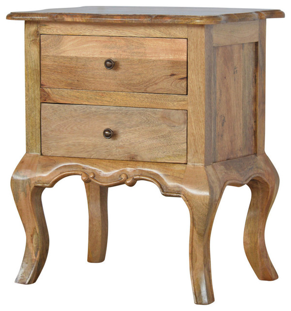 2 Drawer French Design Cabriole Leg Mango Wood Bedside Table