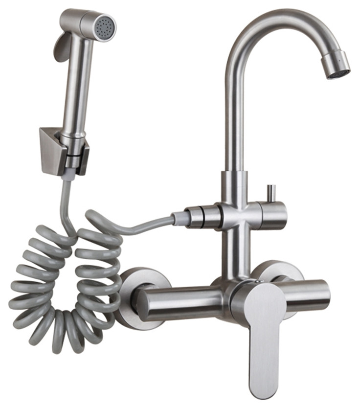 Wall Mounted Kitchen Faucet With Extendable Bidet Contemporary