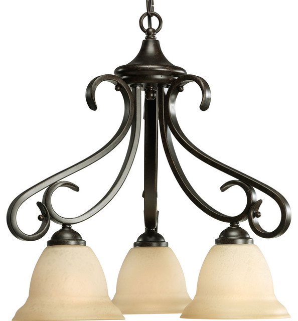 Progress Lighting 3-Light Chandelier With Etched Glass Shades, Forged Bronze