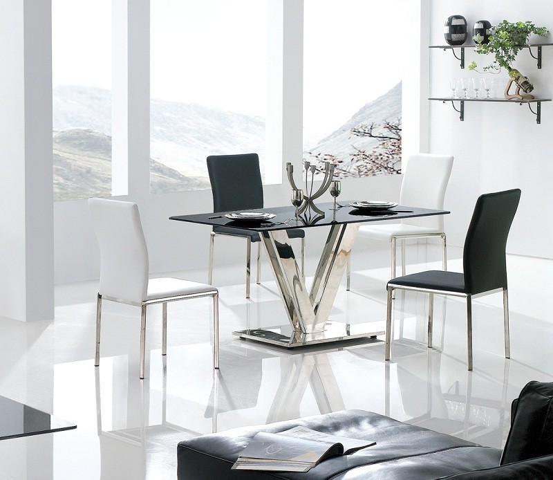 Armen Living Vengo Dining Table Stainless With Glass Top