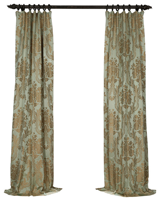 Magdelena Jade & Gold Faux Silk Jacquard Curtain Single Panel, 50"x 84"