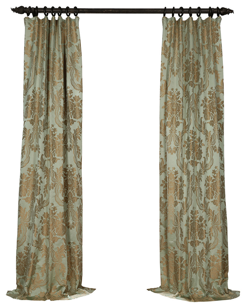 Magdelena Jade & Gold Faux Silk Jacquard Curtain Single Panel, 50"x 84"