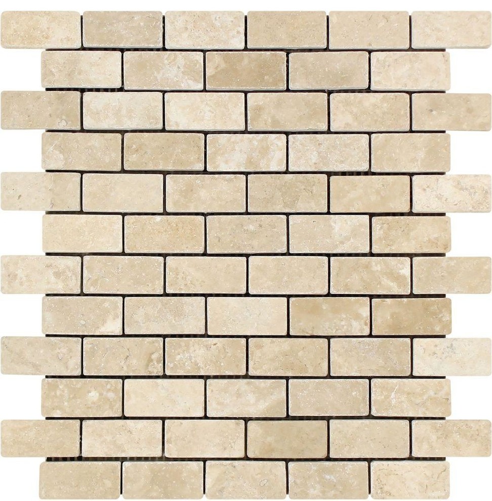 Durango Travertine Brick Mosaic, 1 X 2 Tumbled