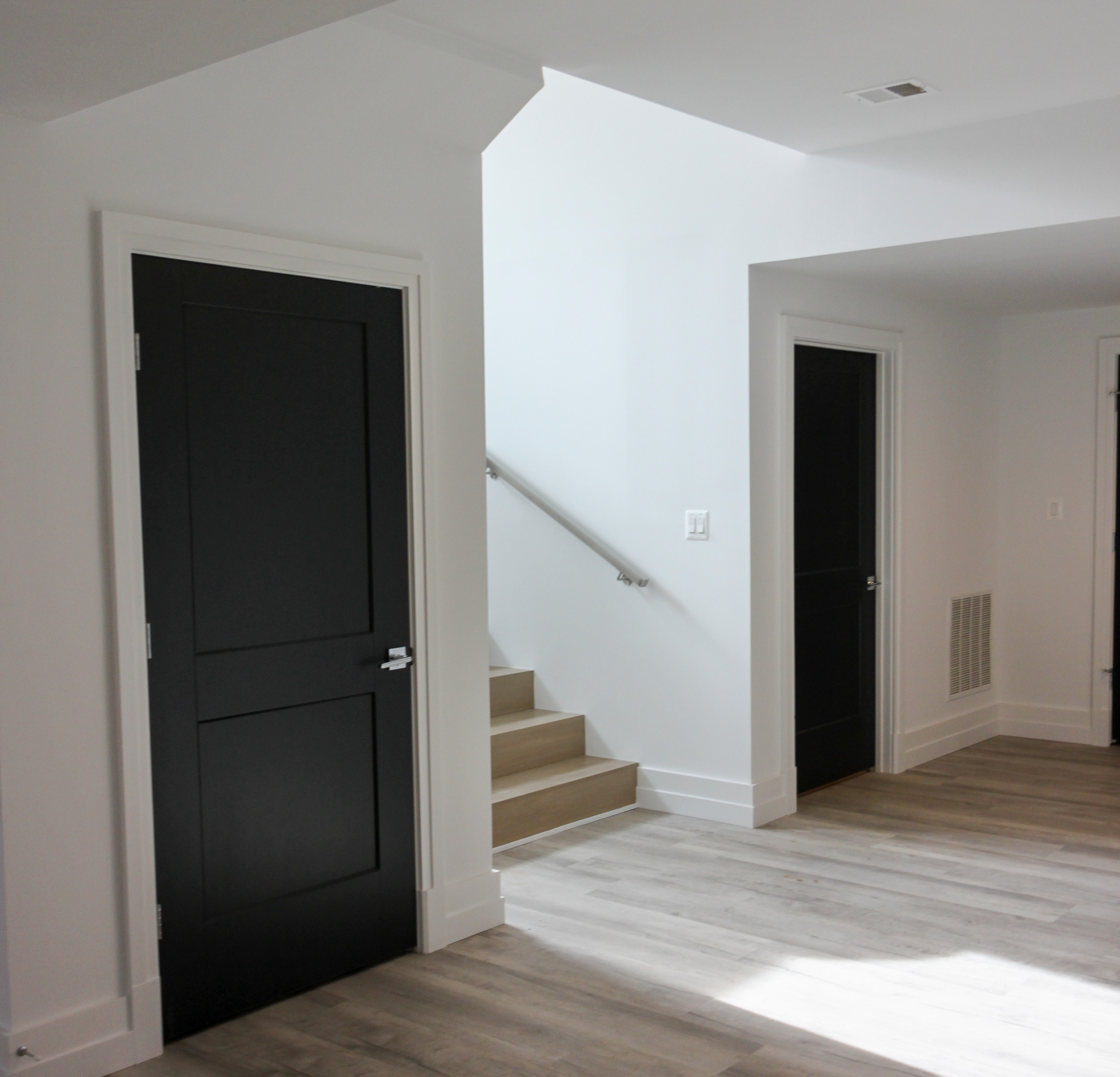 75_Modern Stairway: White O 75_ak & Stainless Steel Balustrade, McLean VA 22101