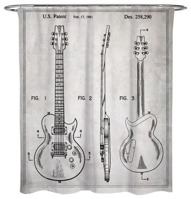 Oliver Gal "Electric Guitar 1981" Shower Curtain, 71"x74" Industrial