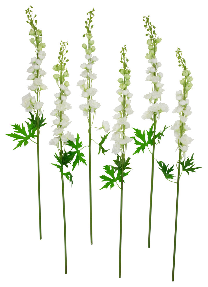 Set of 6 White Delphinium Artificial Floral Stems 40" Modern