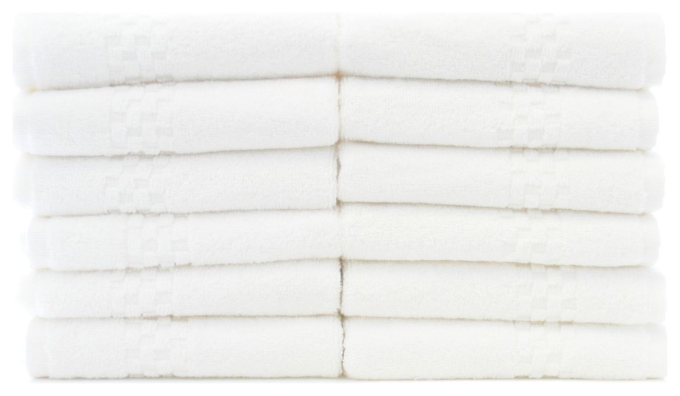 Checkered Luxury Hotel and Spa Washcloths, Set of 12, White, Wash Cloth