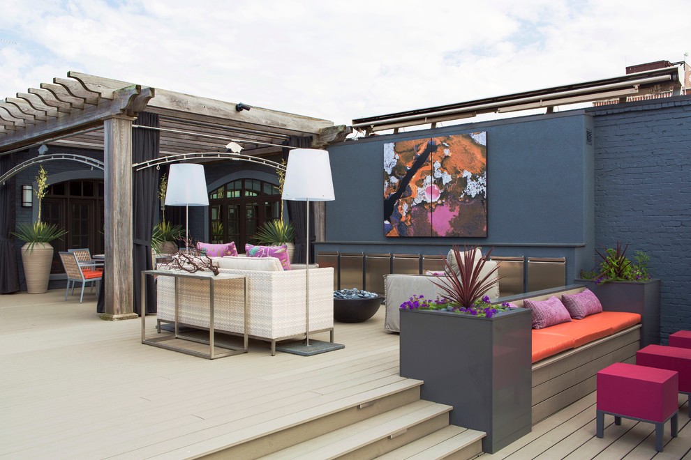 Inspiration for a contemporary rooftop and rooftop deck in Little Rock with a pergola.