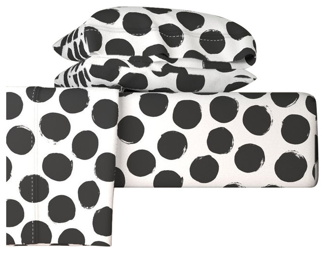 Black White Huge Polka Dot White Watercolor 4pc Cotton Sheet Set Contemporary Sheet And Pillowcase Sets By Roostery Houzz