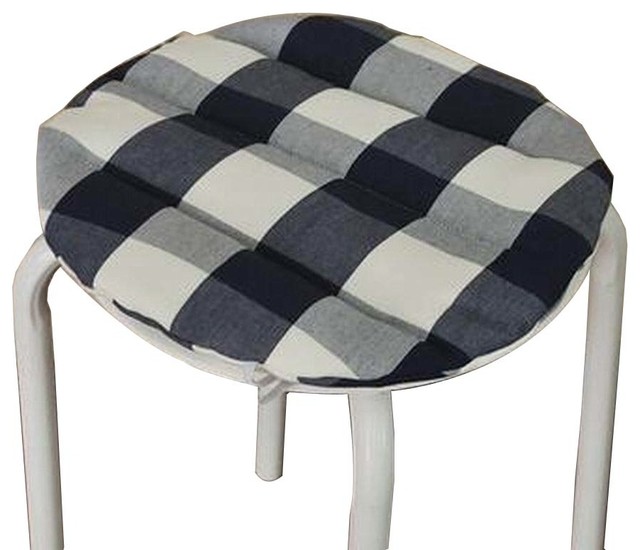 Dark Blue Cotton Round Stool Pad Stool Plaid Cushion Stool Mat Modern