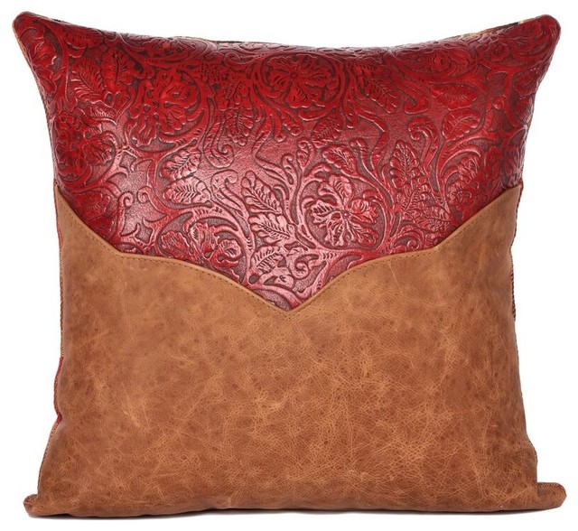 Riata Rose Western Leather Throw Pillows Contemporary
