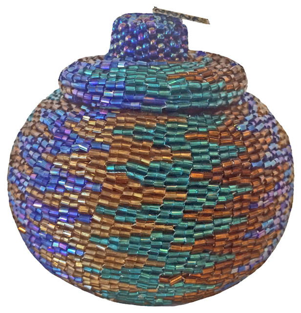 Manggis Handwoven Art Glass Basket, Peace Zigzag