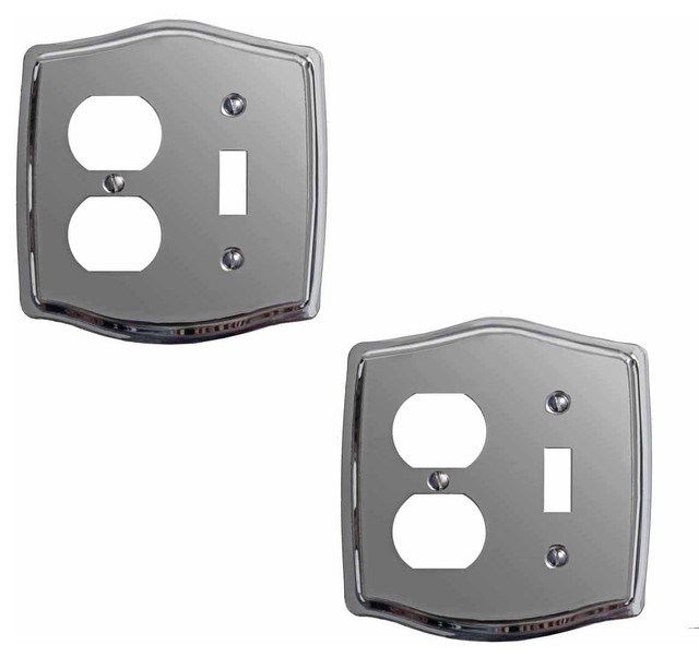 2 Switchplate Chrome Toggle/Outlet Transitional Switch Plates And