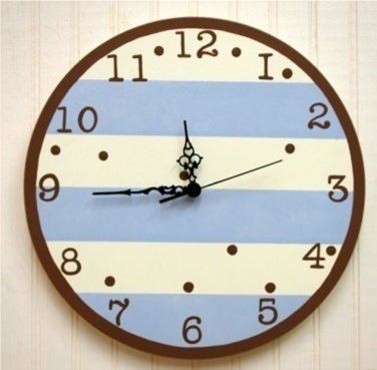 Wall Clock in Blue & Chocolate Stripe