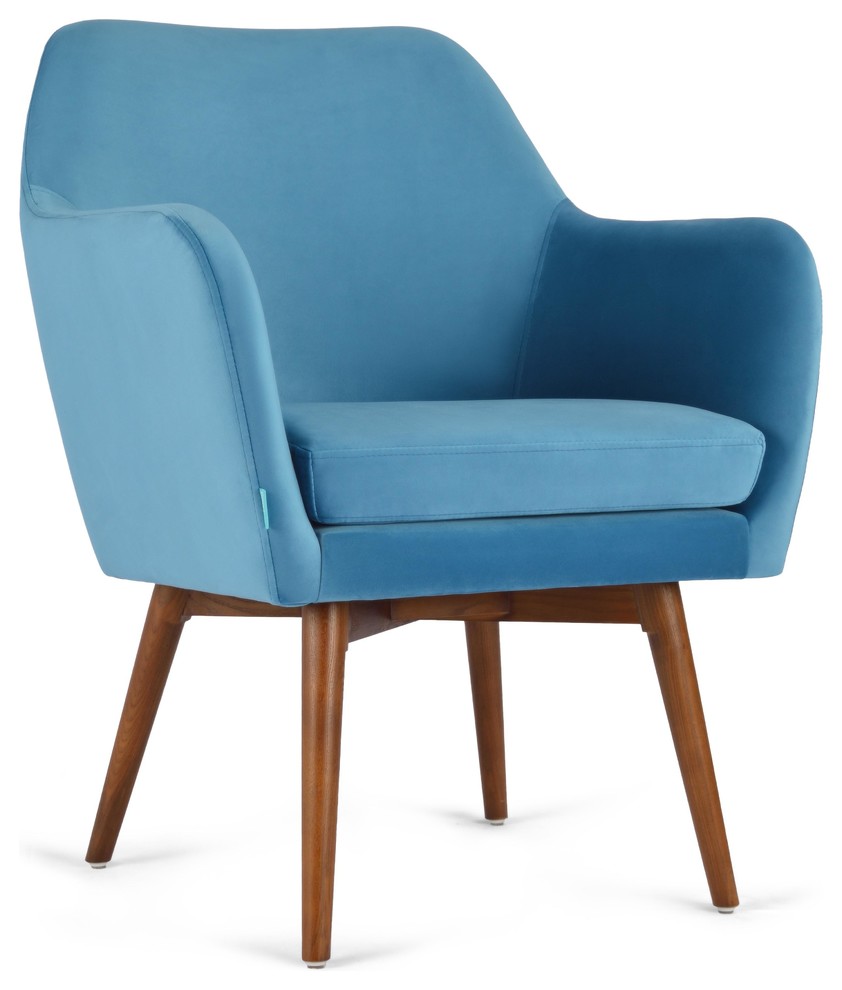 Tulip Peacock Blue Velvet Armchair - Scandinavian ...