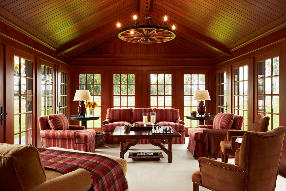 Photo of a large traditional sunroom in Minneapolis with carpet, no fireplace and a standard ceiling.
