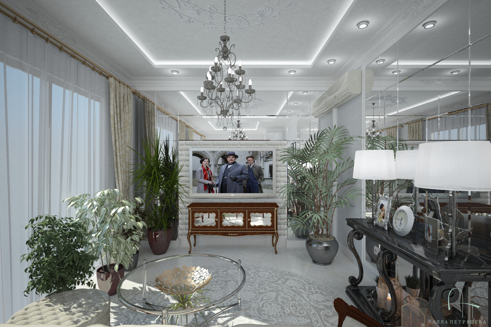 Проект Гостиной-столовой-кухни с французским оттенком.