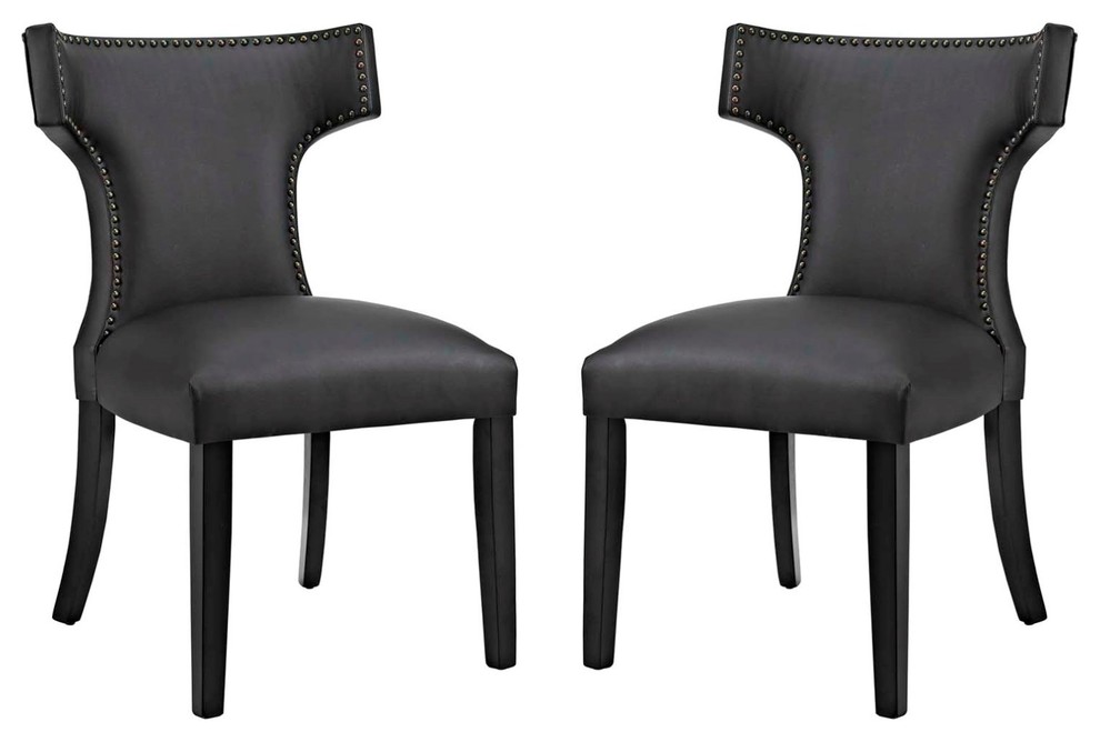 Modern Contemporary Urban Kitchen Dining Chair, Set of 2, Black, Faux