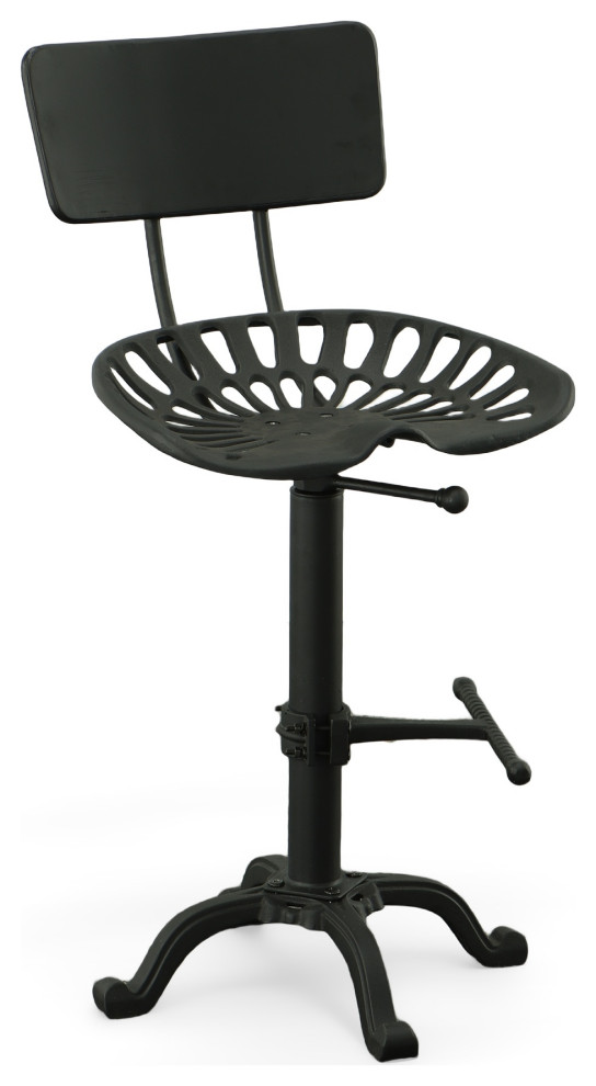 August Tractor Seat Stool With Back, Black Industrial Bar Stools