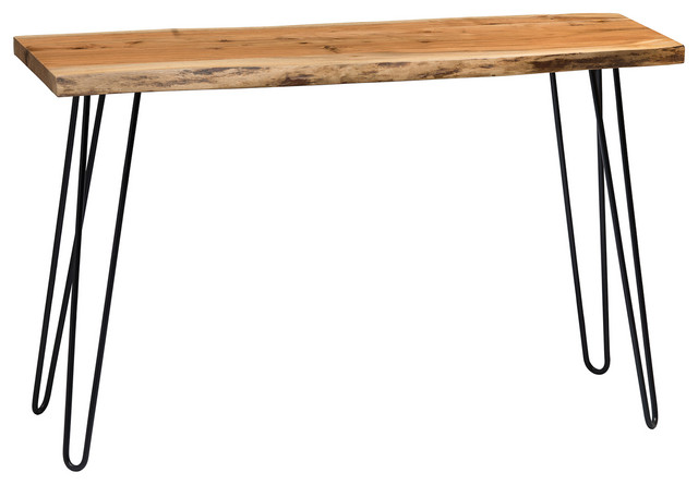 Hairpin Natural Live Edge Wood With Metal 48" Media Console Table, Natural