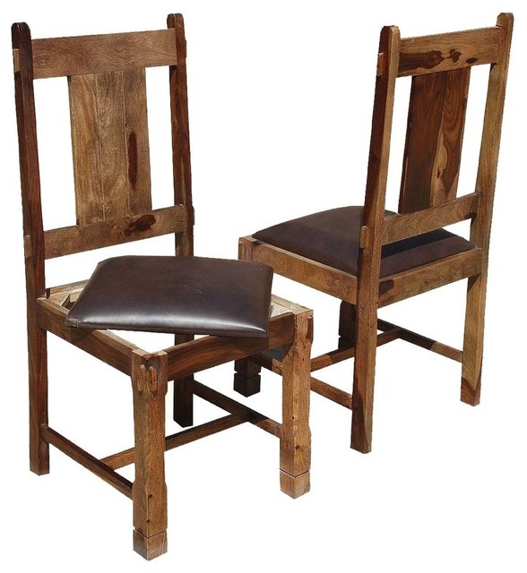 Appalachian Rustic Solid Wood Leather Chairs Set Of 2 Rustic Dining Chairs By Sierra Living Concepts