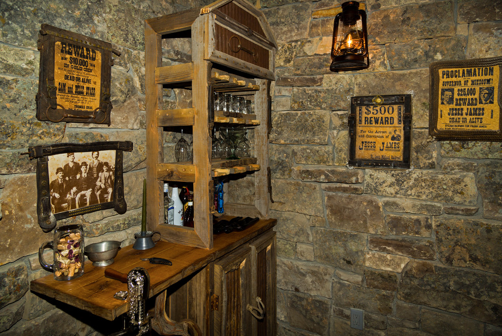 Example of a small mountain style wine cellar design with storage racks