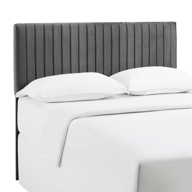 Modway Keira Velvet Full Queen Headboard in Gray Transitional