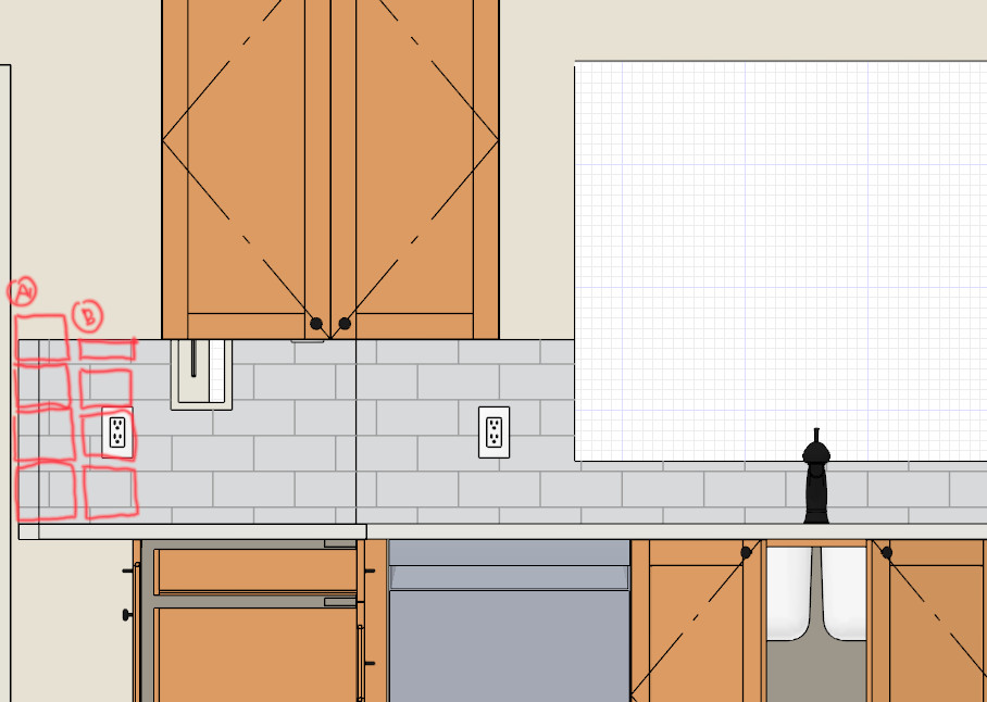 Stacked square layout on kitchen backsplash, how to layout? | Houzz Forum