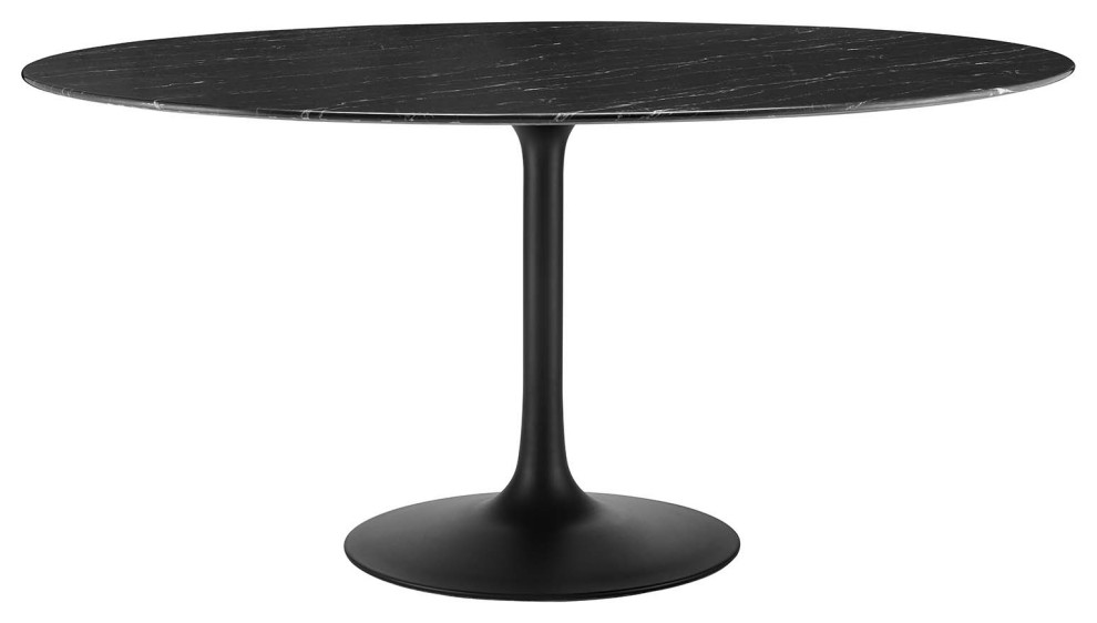 Modway Lippa 60" Artificial Marble Dining Table, Black Black Modern