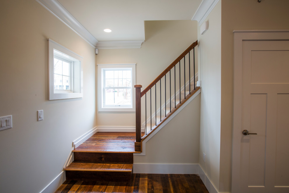 Inspiration for a mid-sized arts and crafts wood l-shaped staircase in DC Metro with wood risers and wood railing.