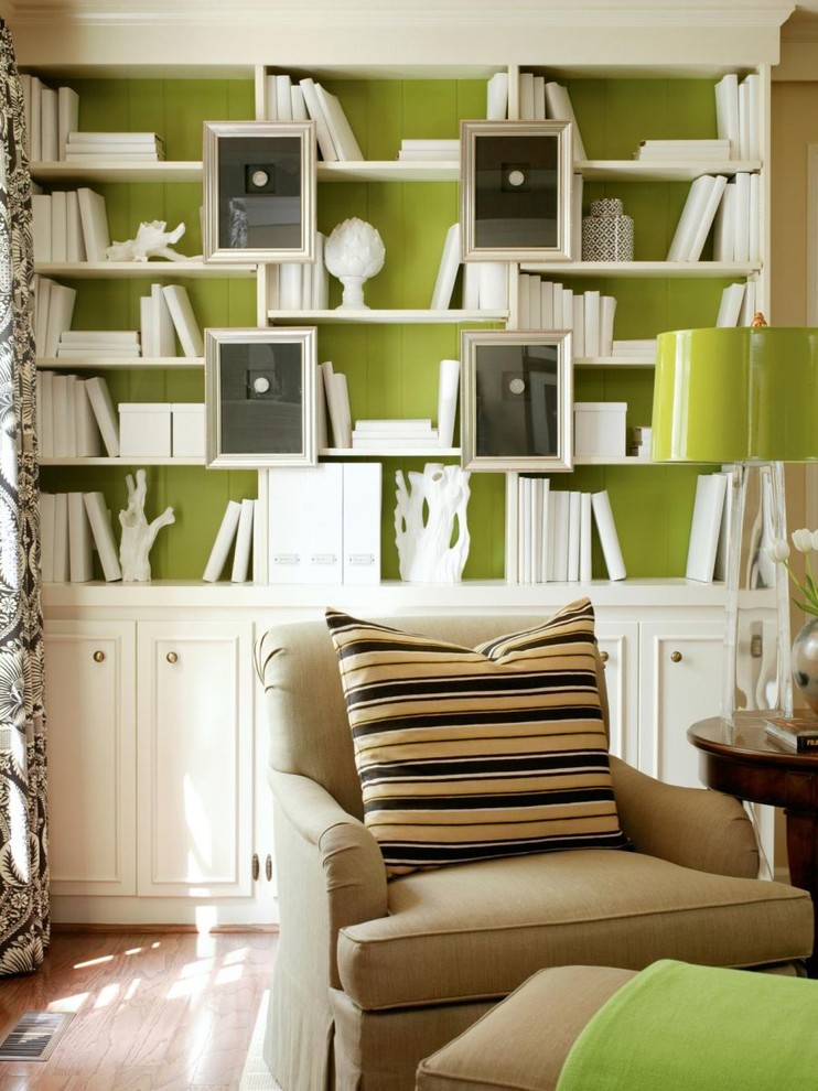 Contemporary home office in Dallas with green walls.