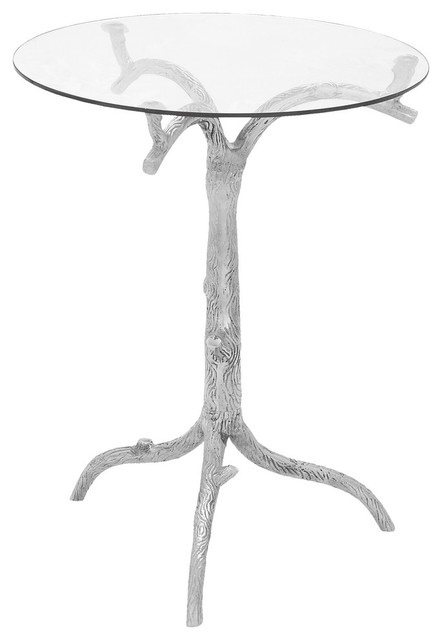 Tree Branch Base Silver Chrome Metal, Glass Coffee Table With Branch Base