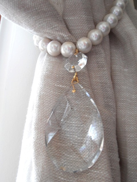 Jewel your curtains with faux pearls tie backs