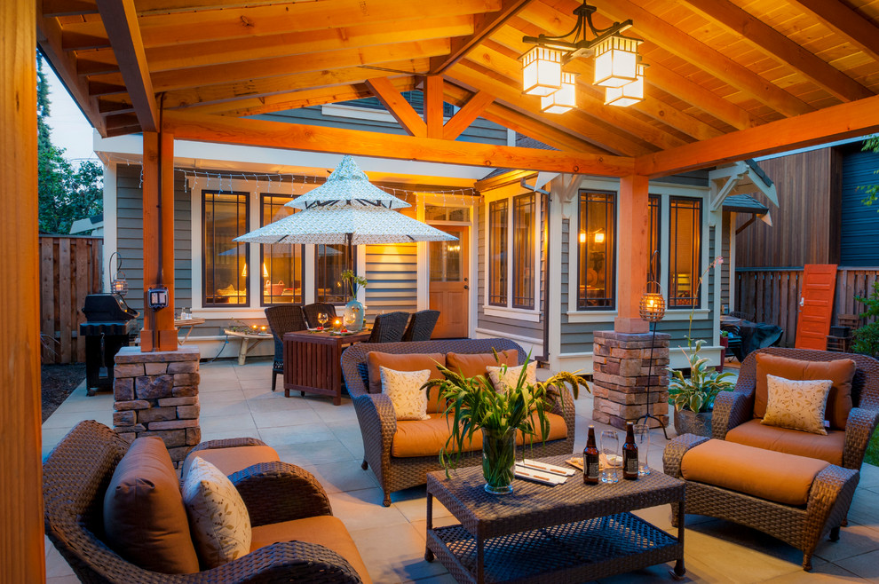 Traditional patio renovation with outdoor fireplace