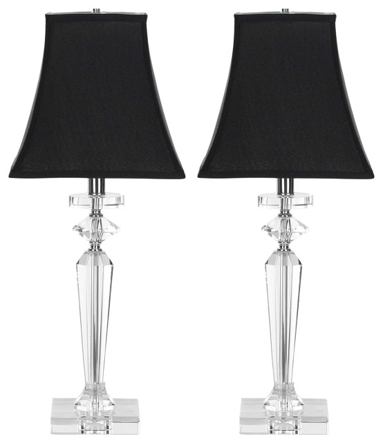 2 Pack Table Lamp, Elegant Crystal Base With Chrome Accent & Black Fabric  Shade - Transitional - Table Lamps - by Decor Love | Houzz