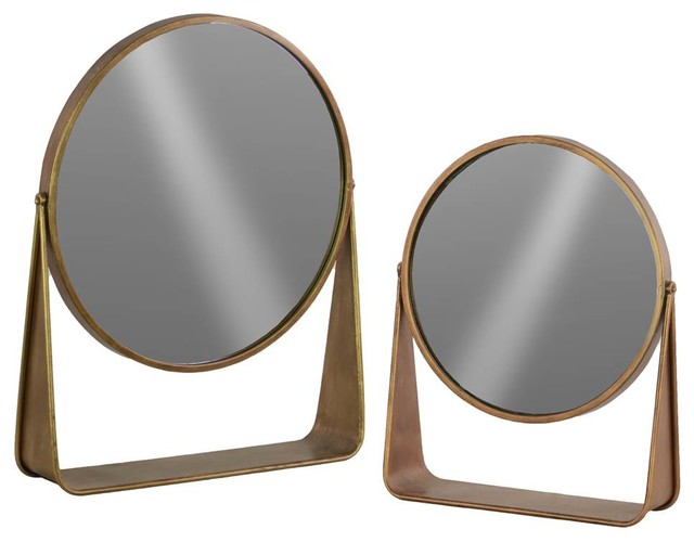 2 Piece Short Round Table Mirror Set Gold Transitional Makeup 2 Piece Short Round Table Mirror Set Gold