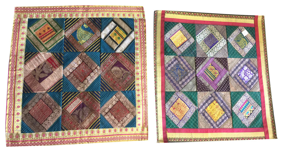 Mogul Sofa Cushion Covers Vintage Sari Border Patchwork Bohemian Pillow Cases