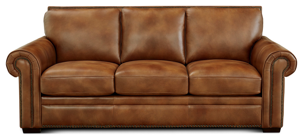 Toulouse Top Grain Leather Sofa, Slate Blue Leather Sofa