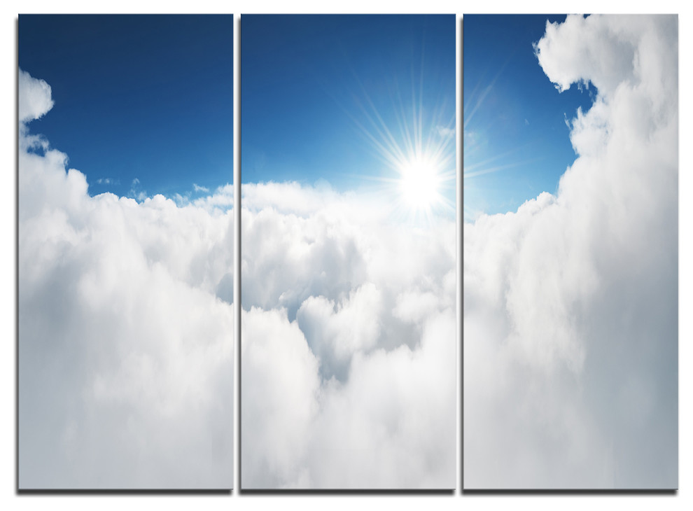 Blue Sky And Sun Over Clouds Canvas Art 3 Panels 36 X28 Contemporary Prints And Posters By Design Art Usa
