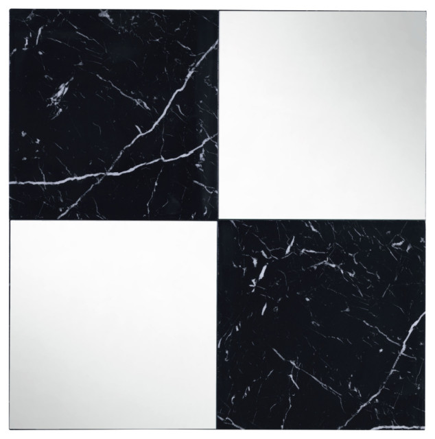 Contemporary Square Accent Wall Mirror With Faux Marble Silver And