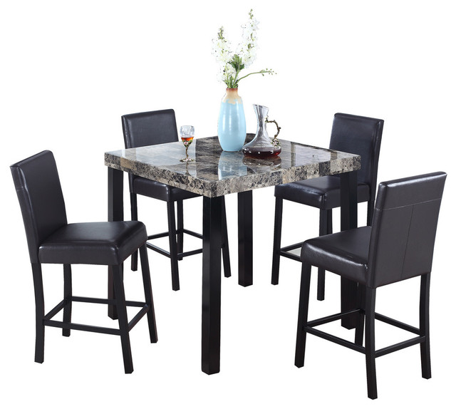Melissa 5 Piece Marble Counter Height, Counter Height Marble Top Dining Table Set