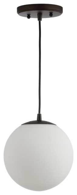 Bleecker 7.75" Metal, Glass Globe LED Pendant, White/Oil Rubbed Bronze