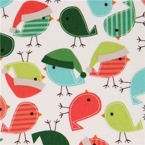 white Christmas bird fabric Robert Kaufman