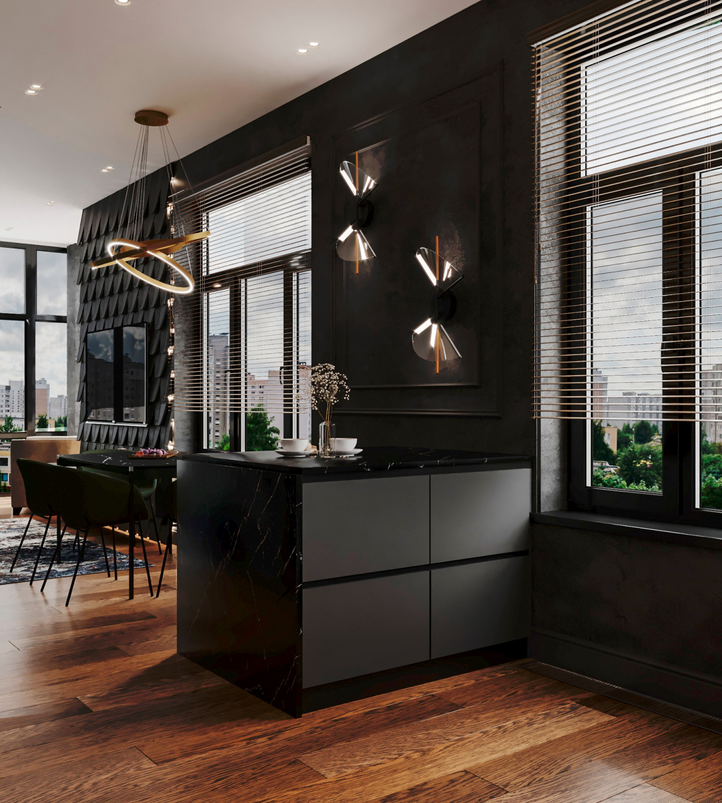 Гостиная в современном стиле с элементами драмы