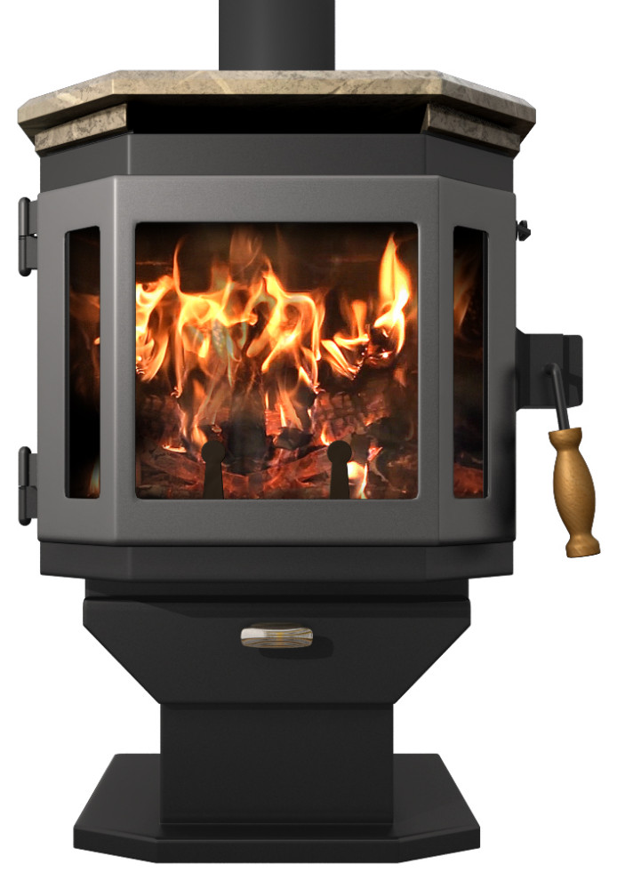Catalyst Wood Stove, Satin Black/Charcoal Door with Soapstone Top
