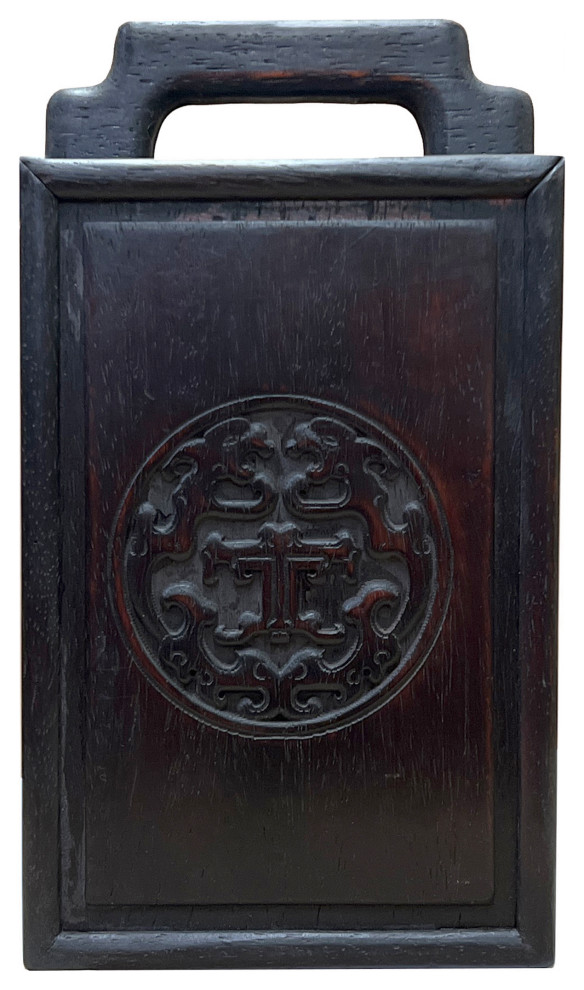 Chinese Distressed Wood Relief Motif Carved Drawers Box Chest Hws2855